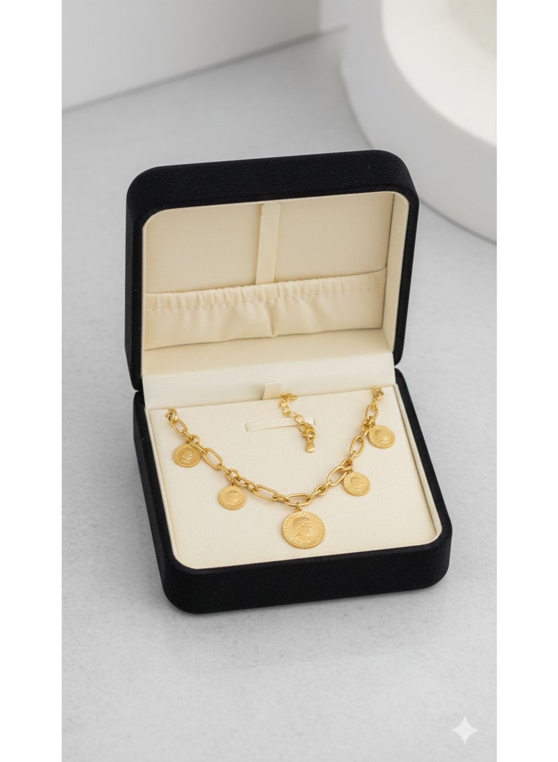 ورد سبيكة/سلسلة رقبة بوهيمية مطلية بالذهب بتصميم دوائر معدنية متدلية - أنيقة وعصرية. - Image 4